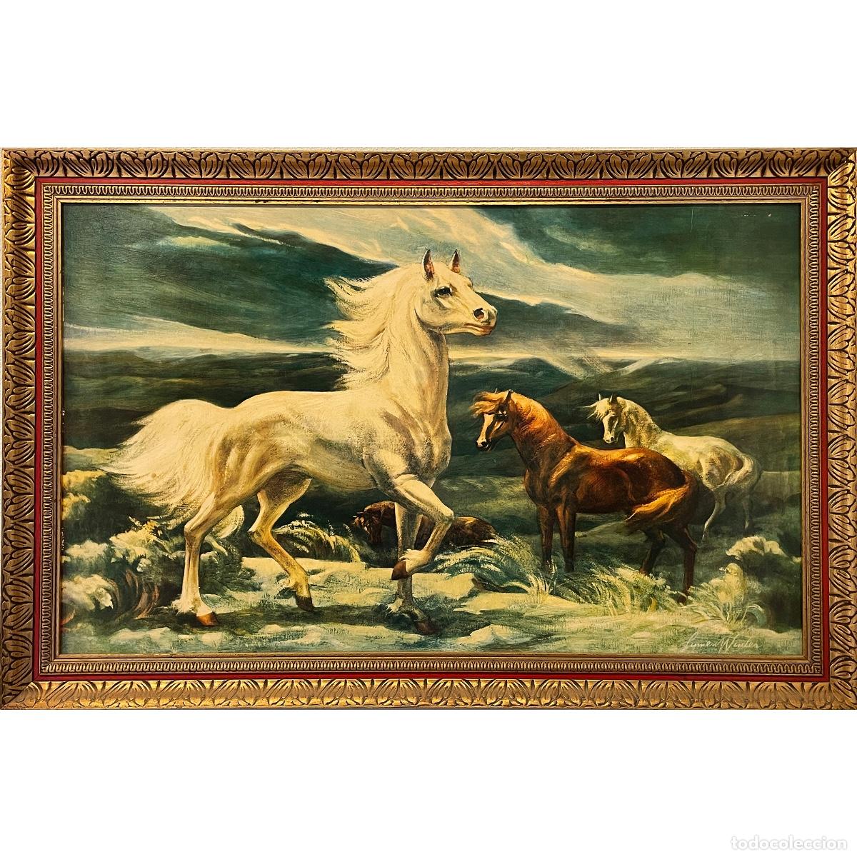 Arte: CUADRO L&Aacute;MINA LACADA. SEMENTAL BLANCO A LA LUZ DE LA LUNA. LUMEN WINTER