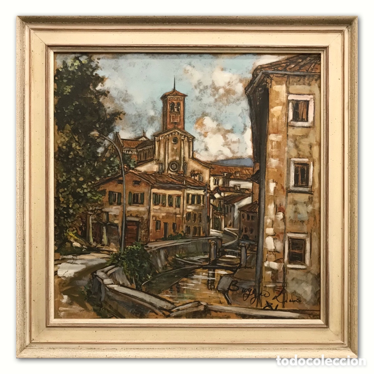 Arte: &ldquo;Scorcio di Follina&rdquo; Lino Broggio, Scuola Veneta, segunda mitad del S.XX, 65x65x5cm