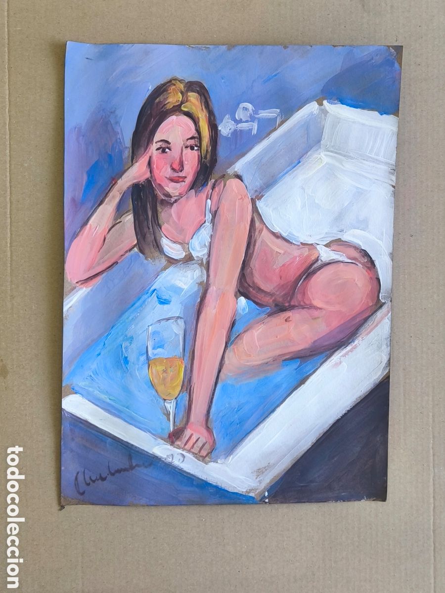 Kunst: Chica en la ba&ntilde;era con champ&aacute;n ( original )