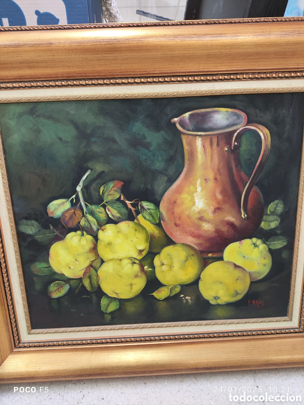 Arte: BODEG&Oacute;N SOBRE OLEO JARRA Y MEMBRILLOS - Foto 2