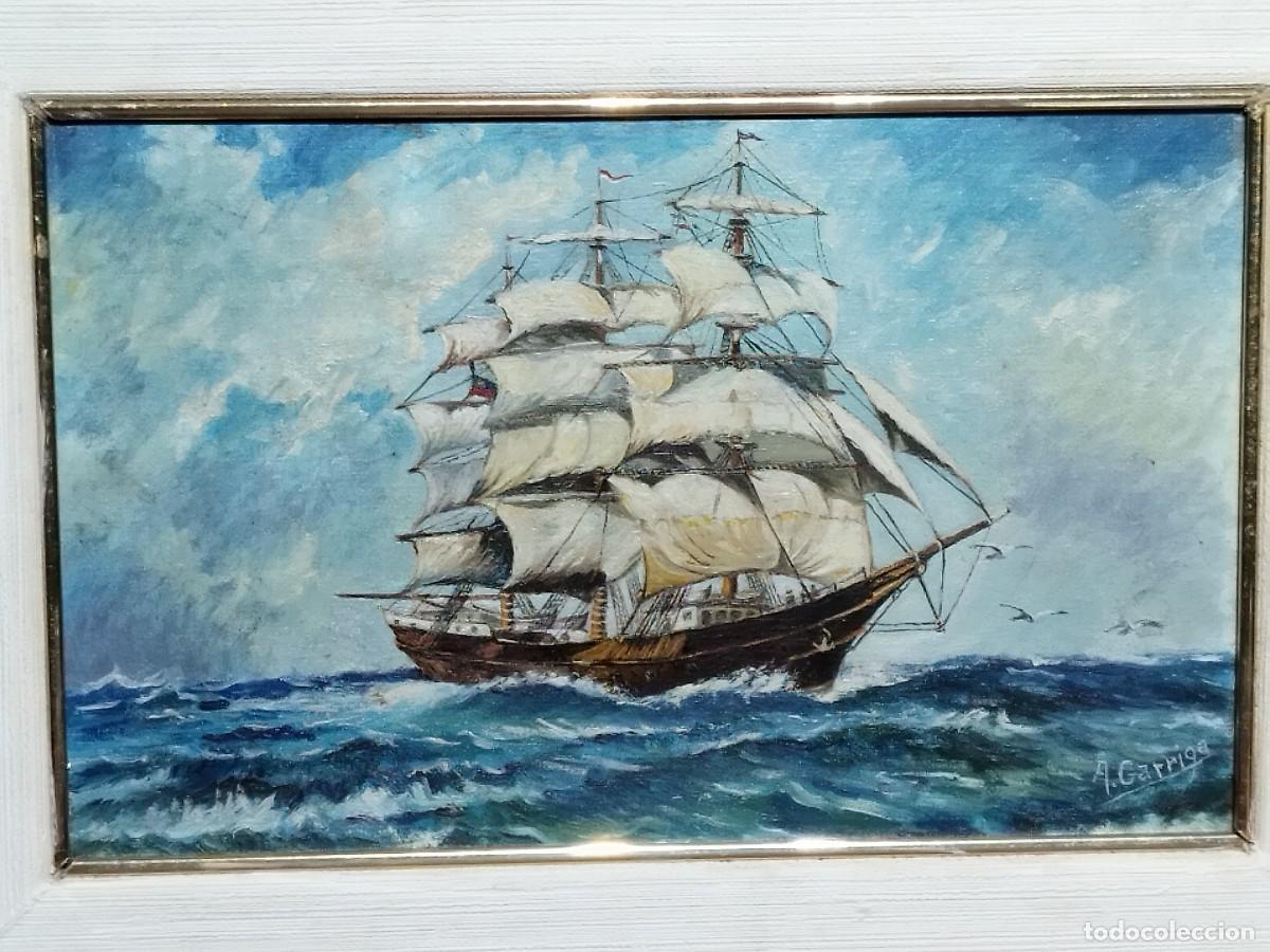 Arte: OLEO SOBRE TABLA MARINA BARCO NAVIO SURCANDO LOS MARES FIRMADO A GARRIGA