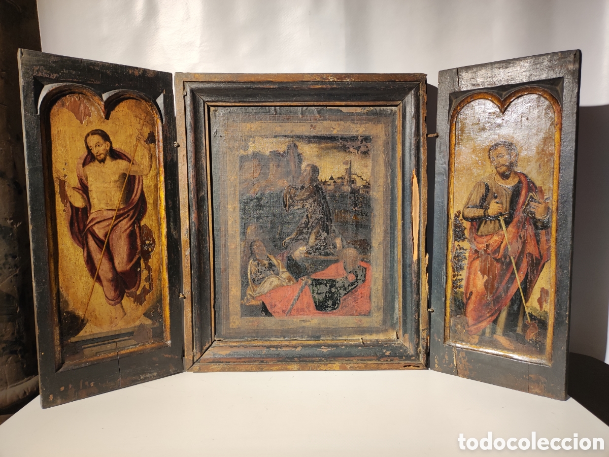 Arte: Tr&iacute;ptico pintado siglo XVI - Foto 1