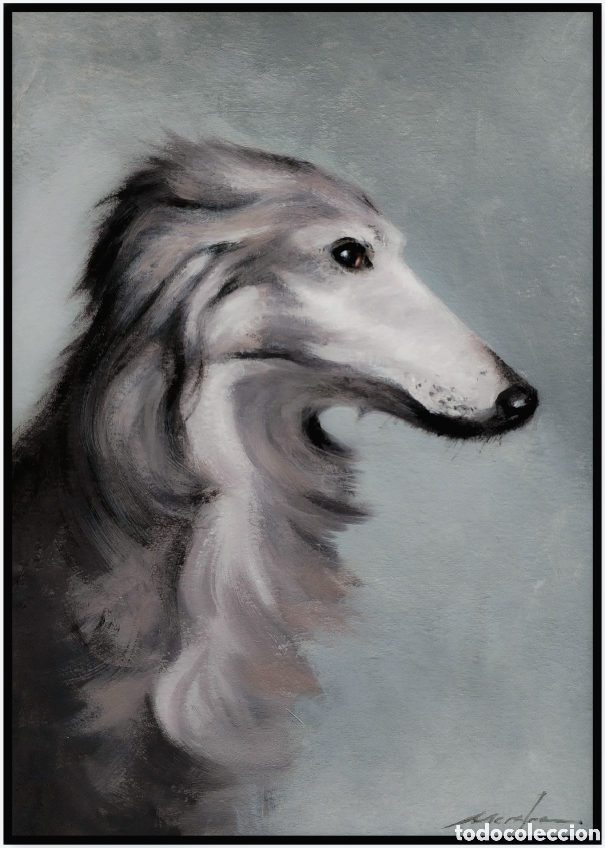 Arte: &Oacute;leo sobre papel (galgo) - Foto 1