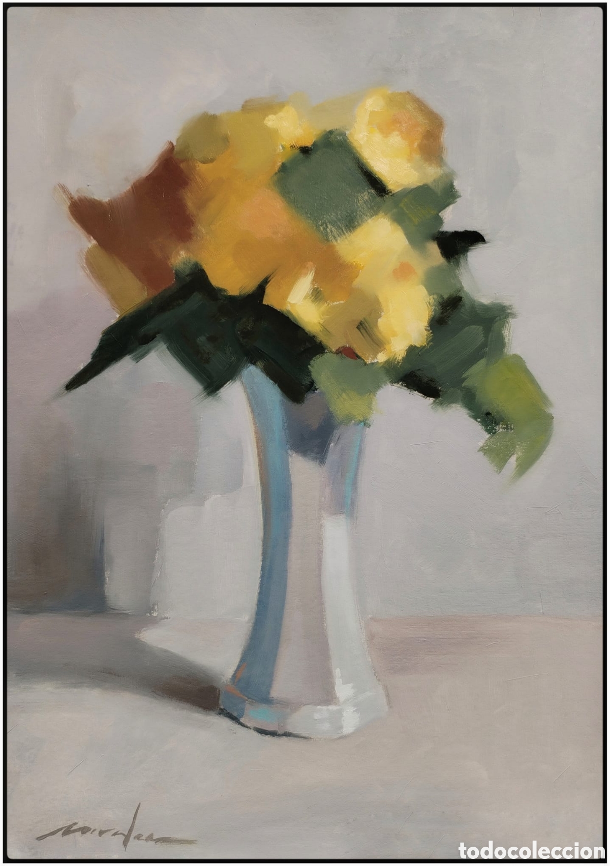 Arte: &Oacute;leo sobre papel ( jarr&oacute;n de flores) - Foto 1