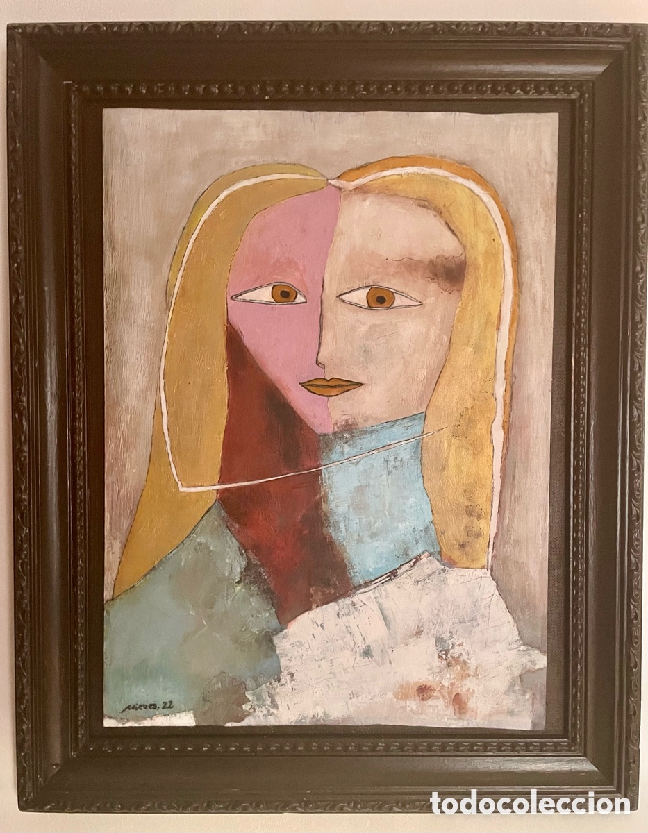 Arte: Mujer rubia pintada sobre tabla - Foto 2