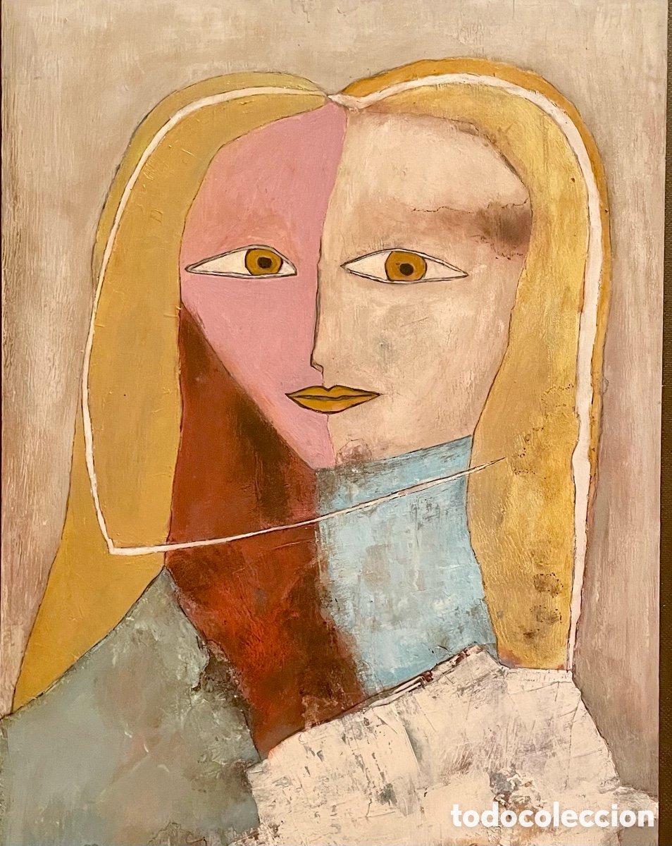 Arte: Mujer rubia pintada sobre tabla - Foto 1