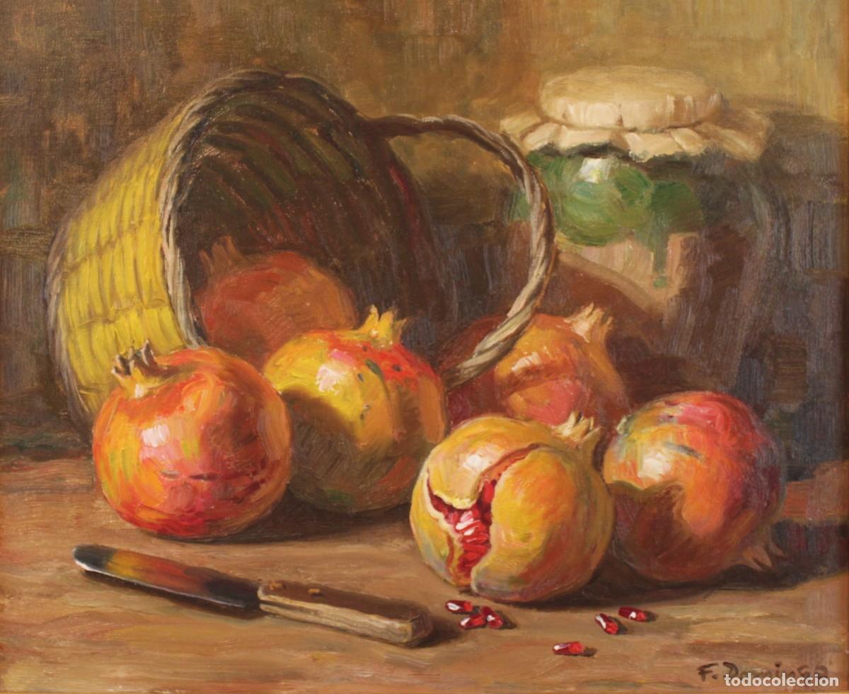Arte: Francisco Domingo Castell&aacute; (1920-2011) &ndash; Bodeg&oacute;n de granadas y cesta - Foto 1
