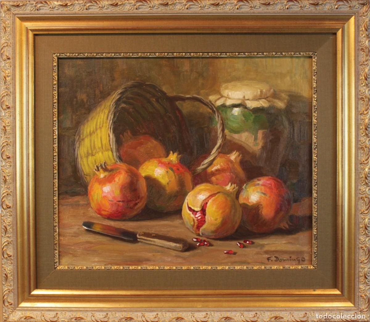 Arte: Francisco Domingo Castell&aacute; (1920-2011) &ndash; Bodeg&oacute;n de granadas y cesta - Foto 2