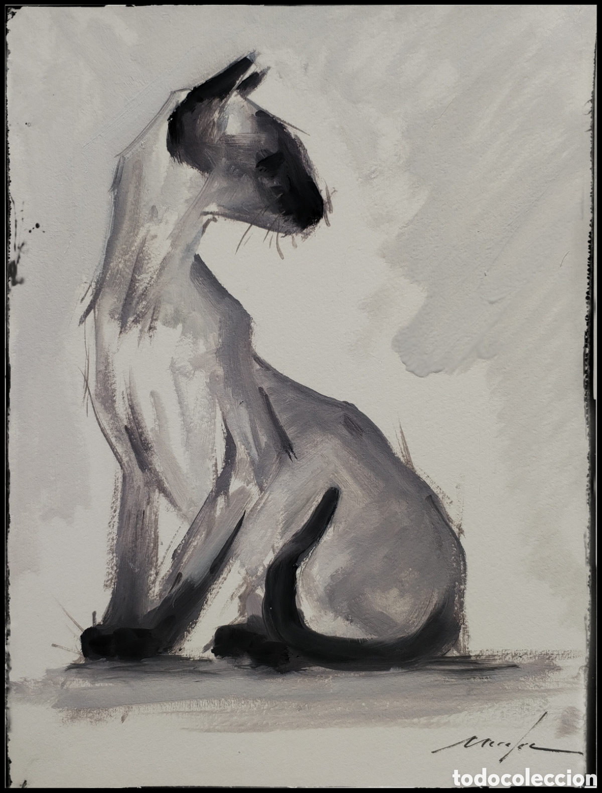 Arte: &Oacute;leo sobre papel ( gato) - Foto 1