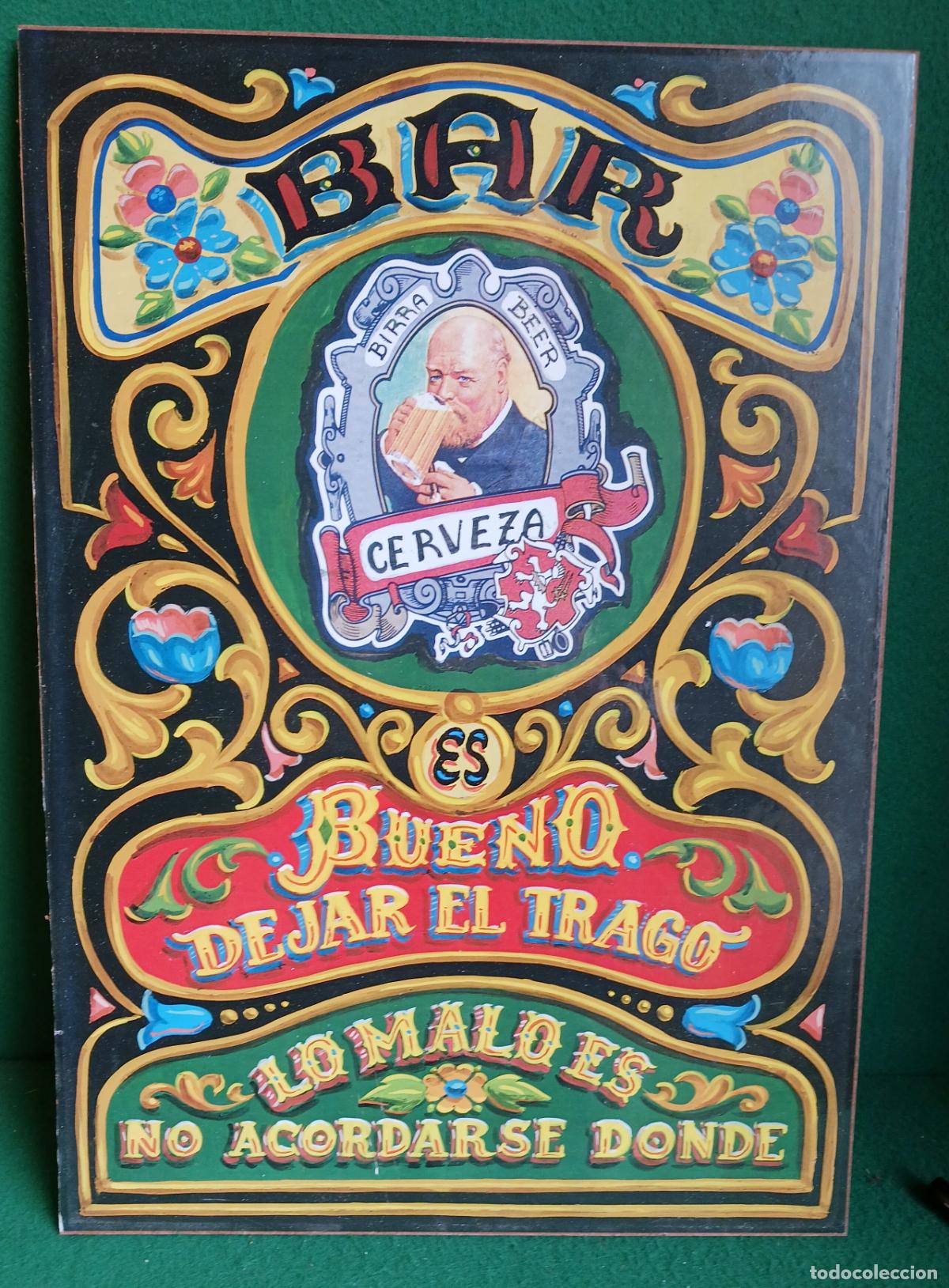 Arte: CARTEL ARTESANAL PARA BAR - SOBRE MADERA - POPULERA DE CHILE - MUY BUEN ESTADO - CERVEZA