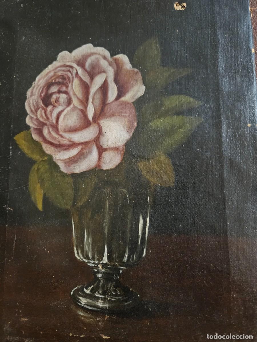 Arte: BODEGON SIGLOXVII,con b&uacute;caro de cristal y rosa - Foto 1