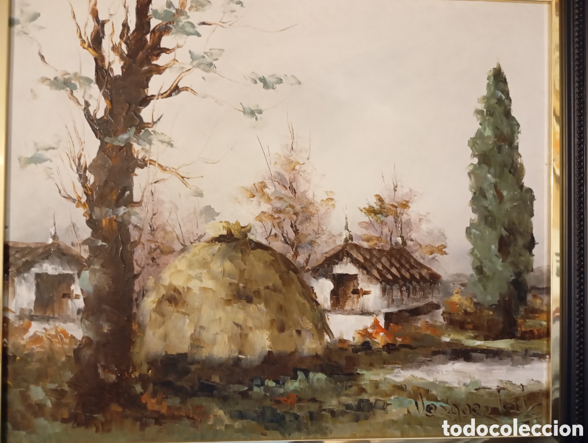 Arte: Pintura gallega &oacute;leo lienzo de la pintora V&aacute;zquez Prats (Orense ,1930)