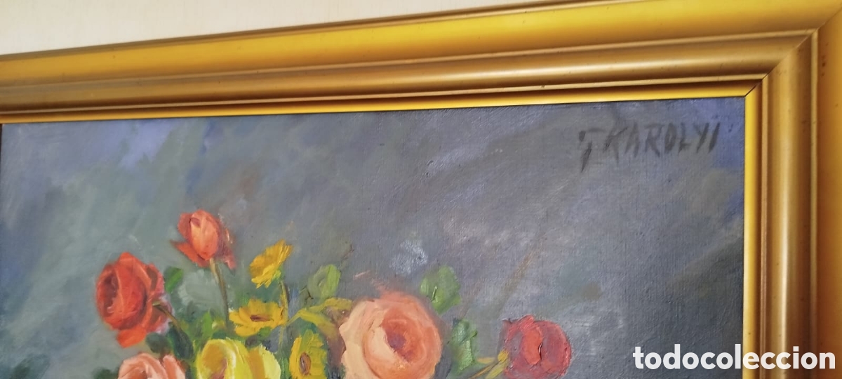 Arte: Bodeg&oacute;n floral de G. Karolyi con marco - Foto 4