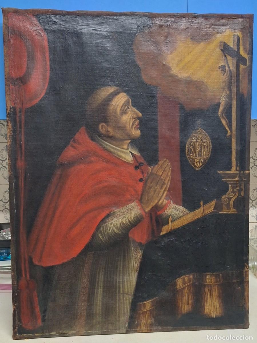 Arte: SAN CARLOS DE BORROMEO CARDENAL &oacute;leo sobre lienzo
