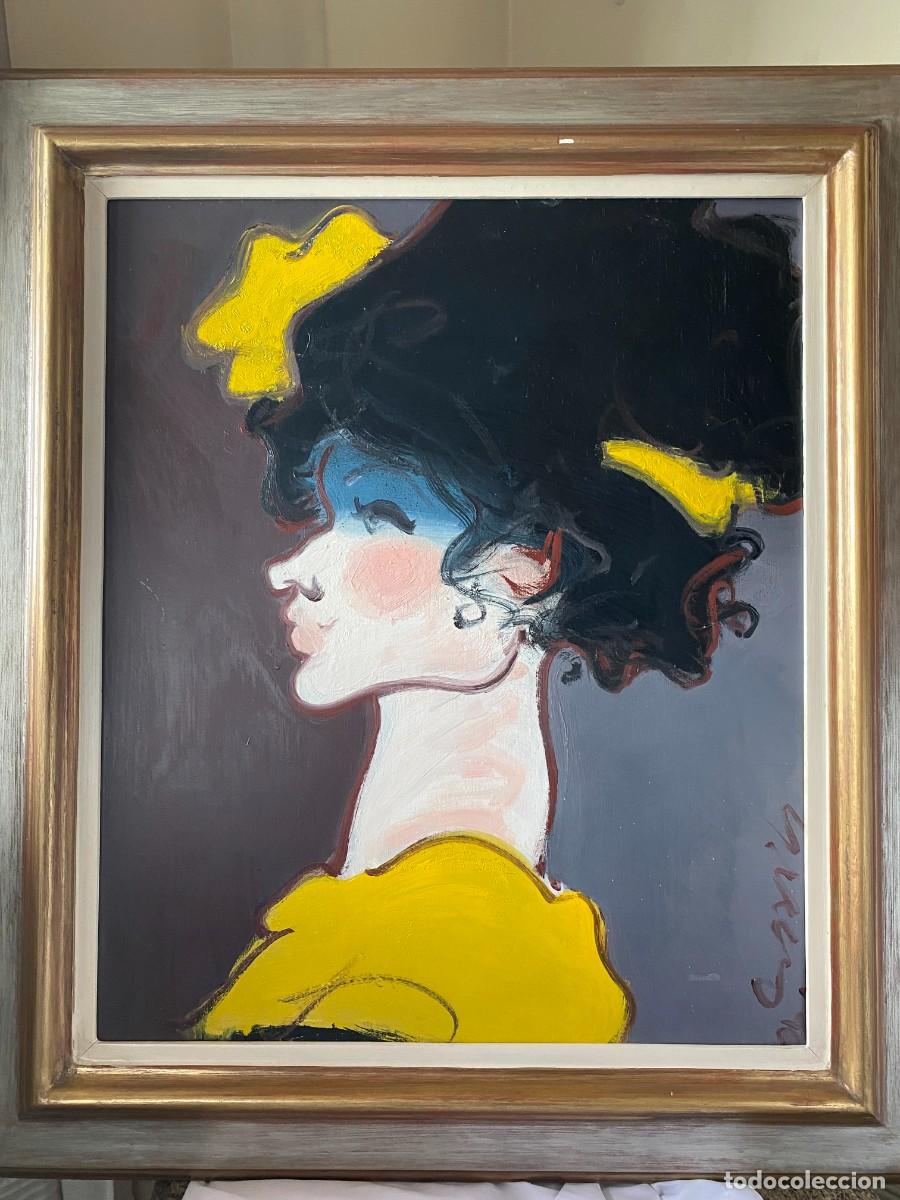 Arte: Retrato morena con sombrero y lazo amarillo Autor: Juan Garces