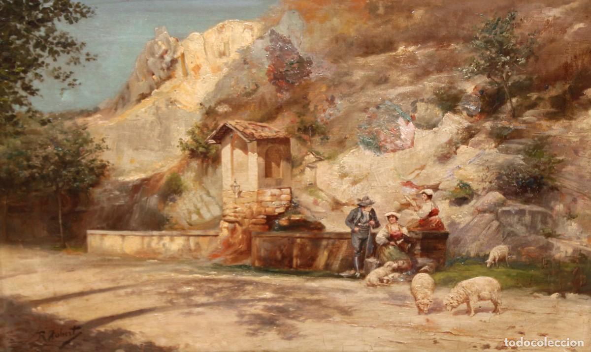 Arte: FIRMADO R. JUBERT. OLEO SOBRE TELA DEL SIGLO XIX. ESCENA PASTORAL