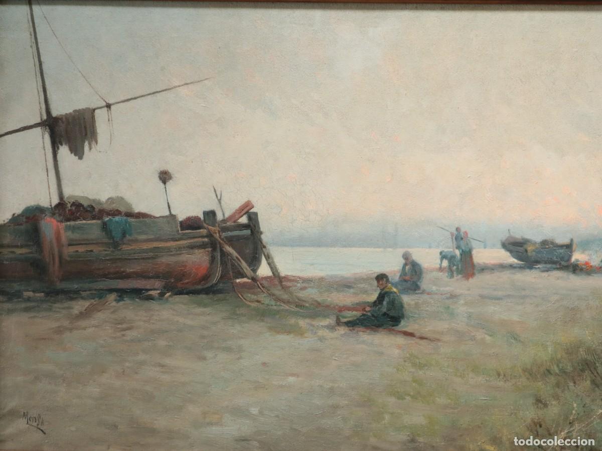 Arte: Manuel Mensa Salas (1875-1938). Escena de pescadores. &Oacute;leo sobre lienzo. Med: 70 x 40 cm.