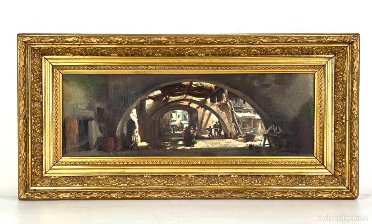 Arte: ESCUELA CATALANA SIGLO XIX - ESCENA COSTUMBRISTA - OLEO LIENZO - 25 X 50 CM