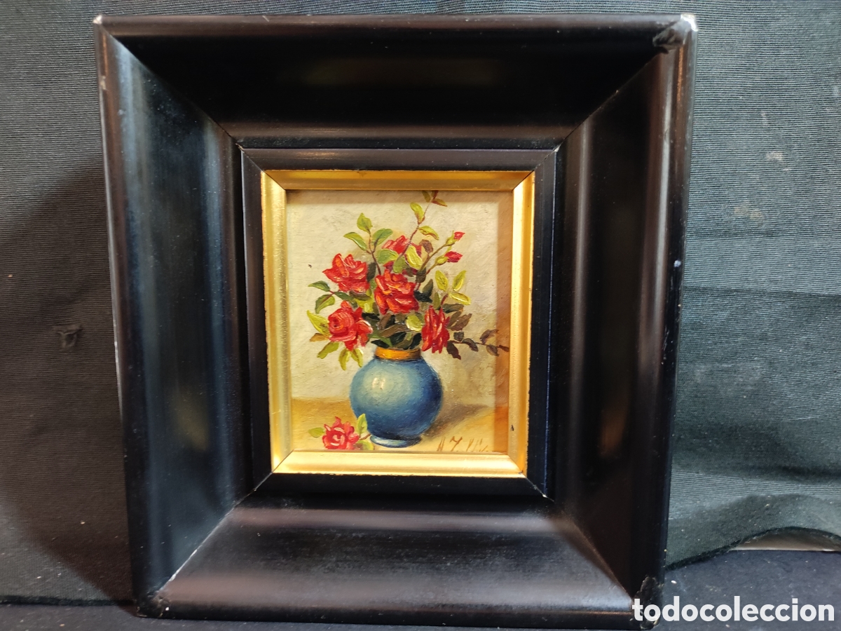 Arte: Jarr&oacute;n de flores sobre tabla firmado H. zald&iacute;var