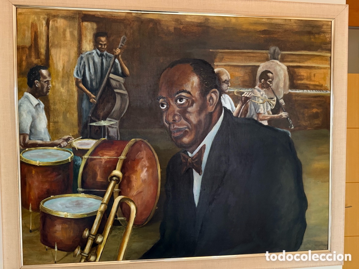 Arte: &Oacute;LEO sobre LIENZO. LOUIS AMSTRONG. 96x77. M - Foto 1