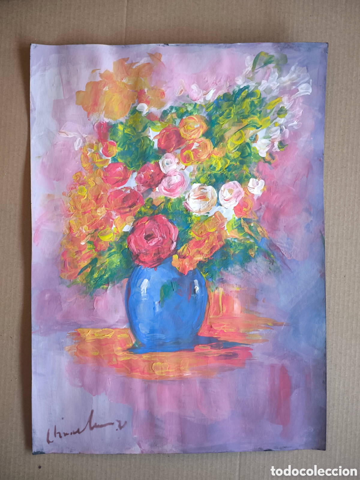 Arte: Bodeg&oacute;n ( original ) jarr&oacute;n con flores - Foto 1