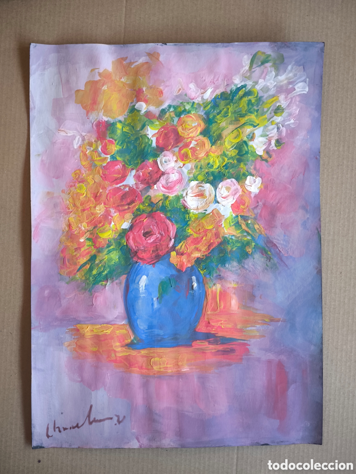 Arte: Bodeg&oacute;n ( original ) jarr&oacute;n con flores - Foto 2
