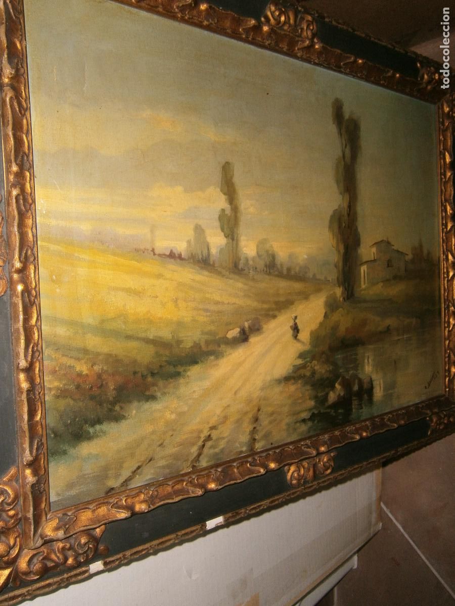 Arte: ANTIGUO LIENZO 1923 CON MARCO DE EPOCA - Foto 2