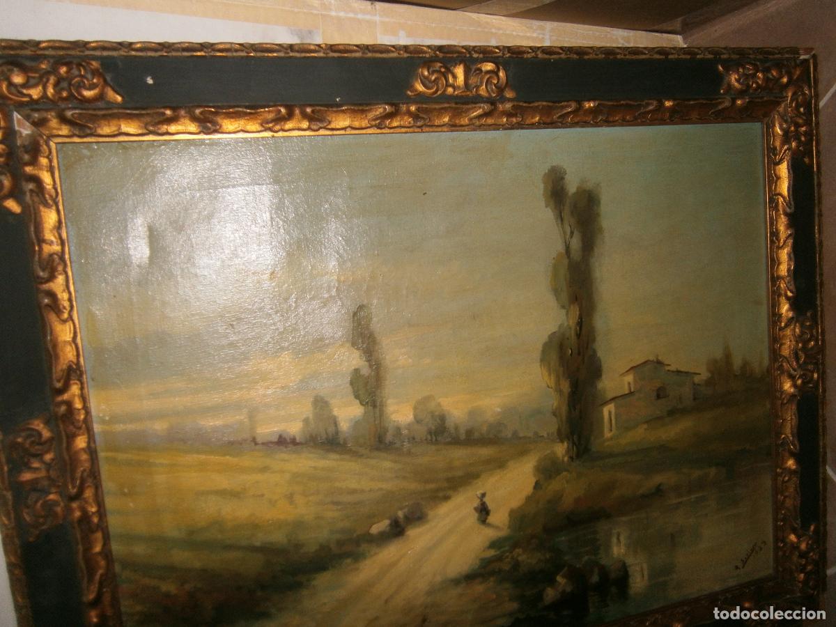 Arte: ANTIGUO LIENZO 1923 CON MARCO DE EPOCA - Foto 5
