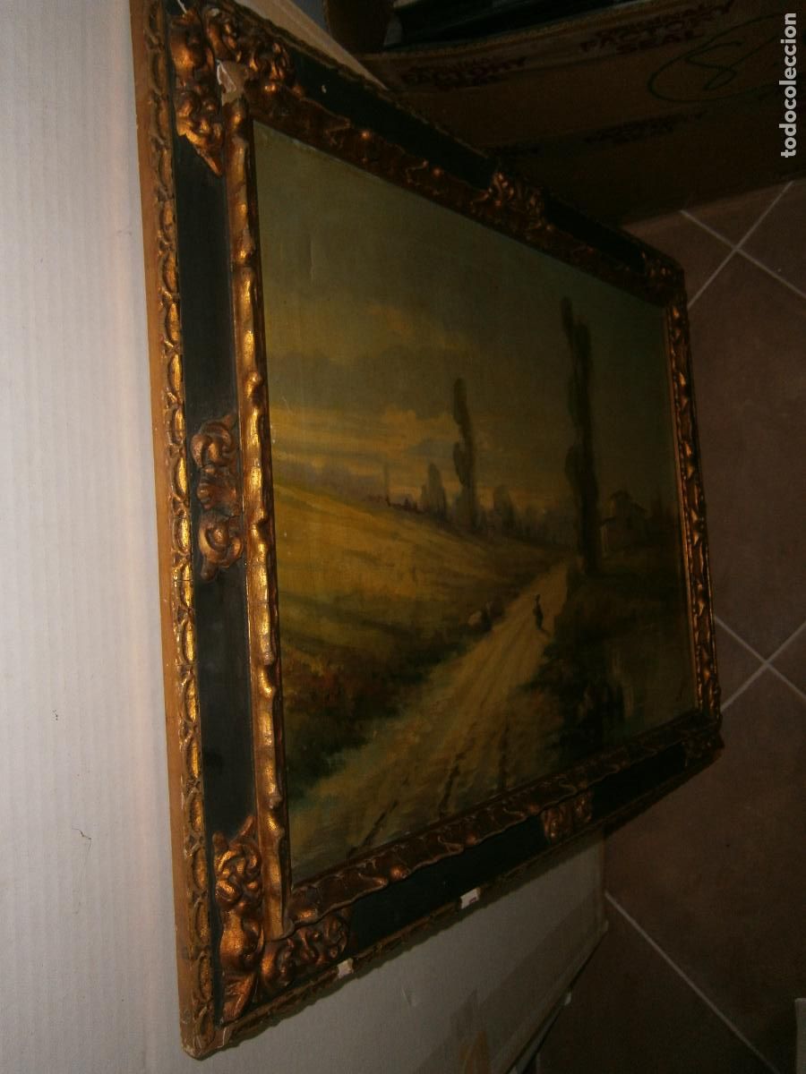 Arte: ANTIGUO LIENZO 1923 CON MARCO DE EPOCA - Foto 8