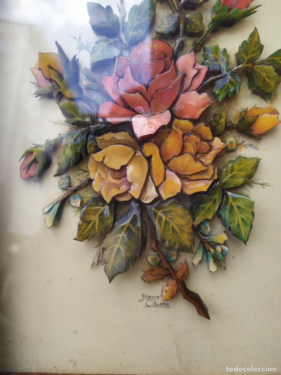 Arte: CUADRO FLORAL DE MADERA DE ELENA OLIVERA. - Foto 2