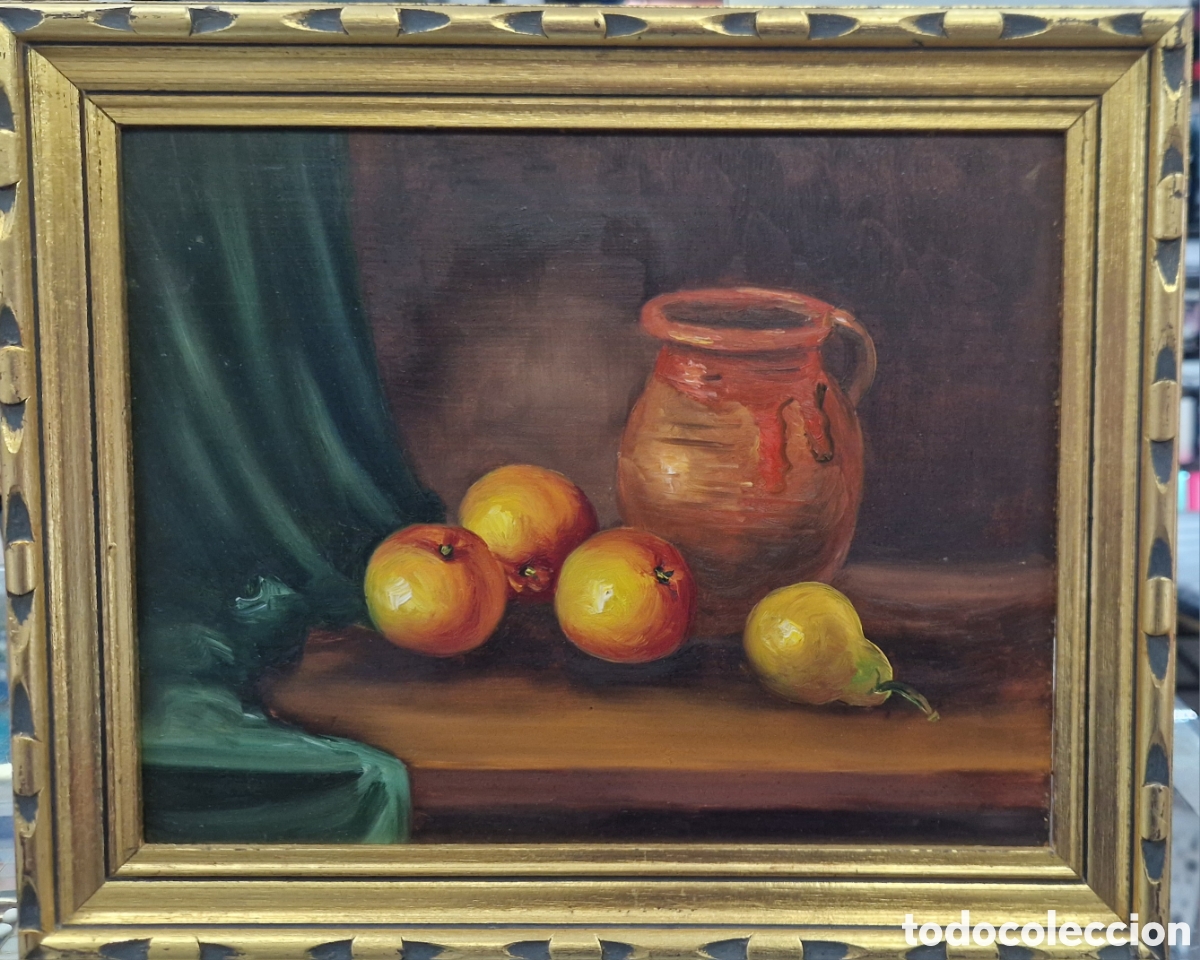 Arte: Oleo ,bodeg&oacute;n jarra con manzanas - Foto 1
