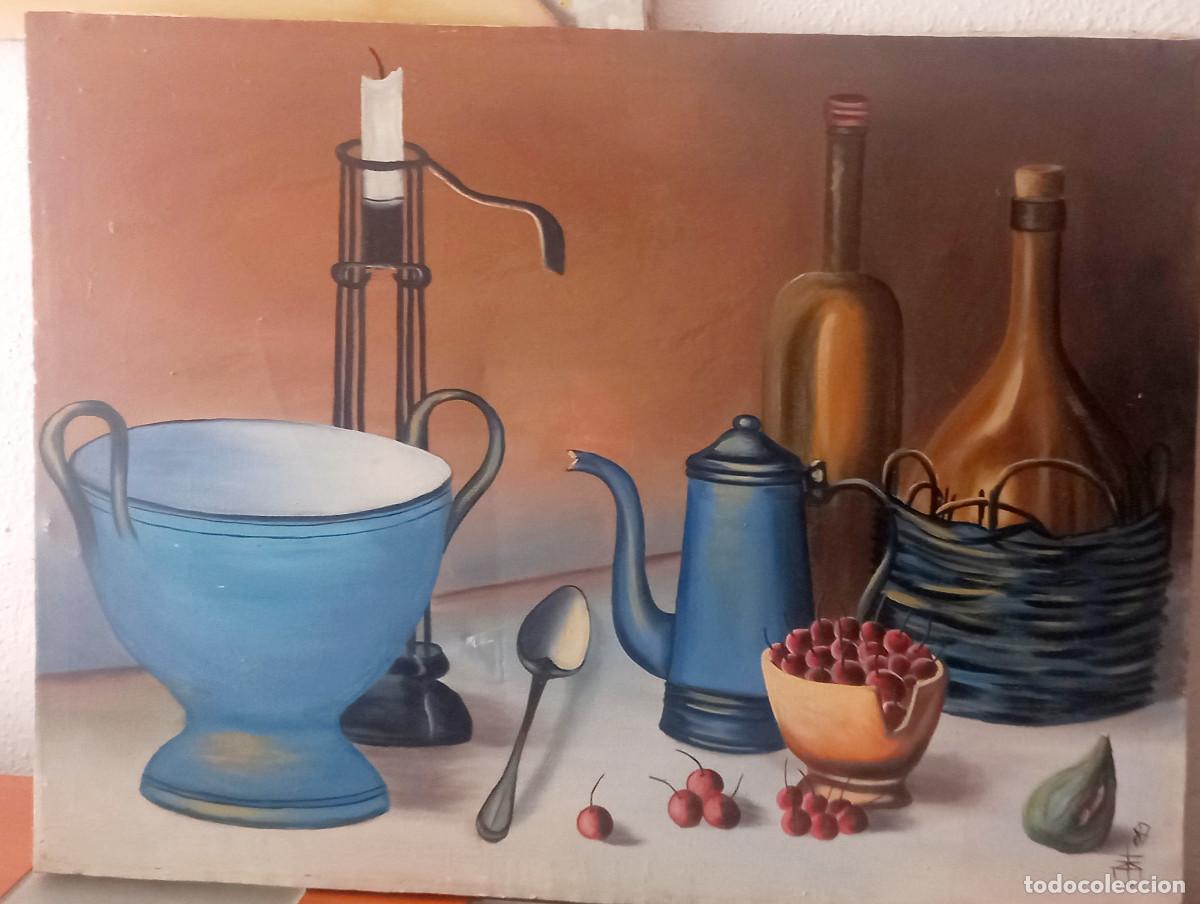 Arte: Lienzo Canvas Bodeg&oacute;n L&aacute;mpara con Marco Pintado a Mano por Pintor Senegal&eacute;s