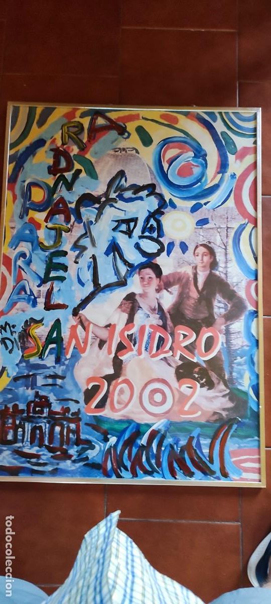 Kunst: Extraordinario oleo sobre papel del famoso pintor Manolo Dimas Cartel Fiestas de San Isidro 2002