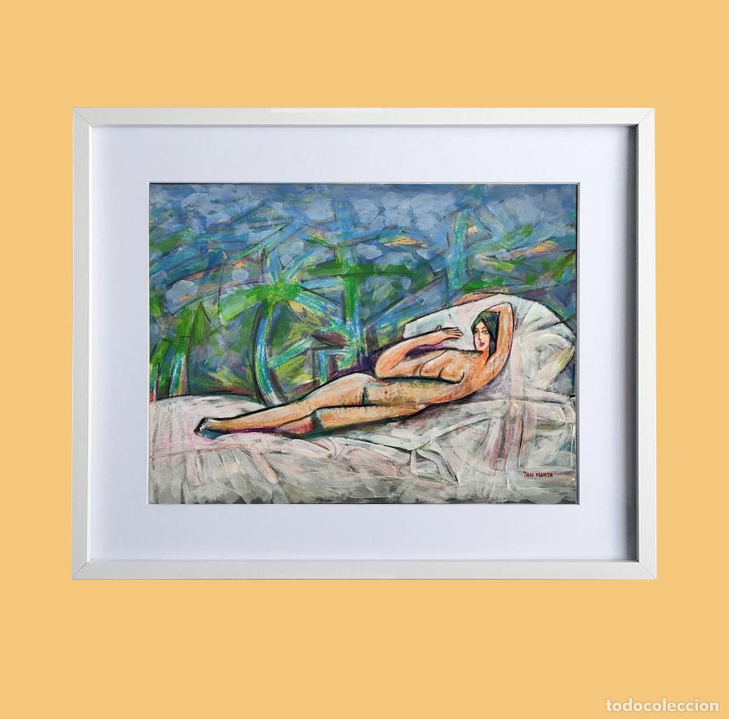 Arte: MUJER JUNTO A PALMERAS. 42 x 52 cm. Obra original firmada 7AN MARTZ
