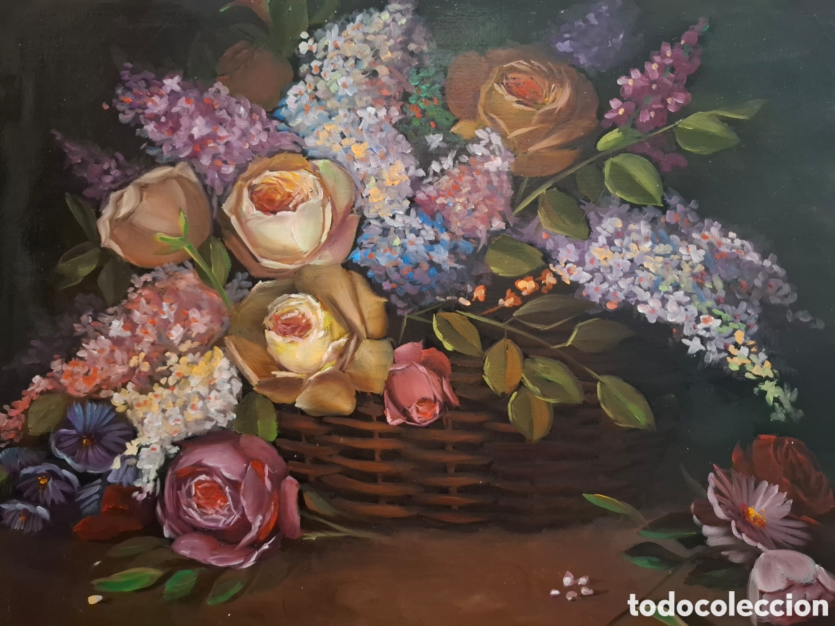 Arte: Oleo sobre lienzo bodegon de flores 55x46 - Foto 3