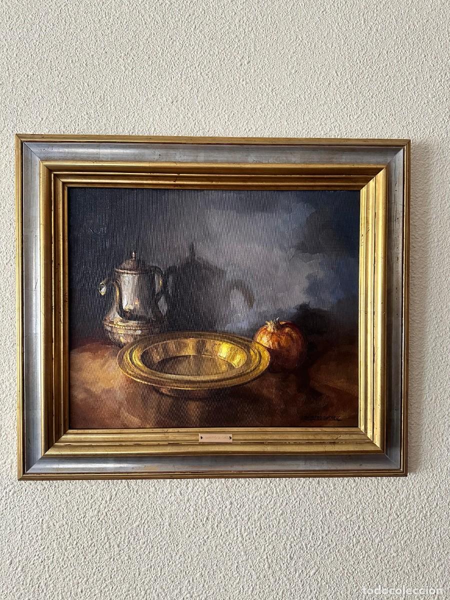 Arte: Bodeg&oacute;n de utensilios de cocina y granada de J. Barbero S&aacute;nchez