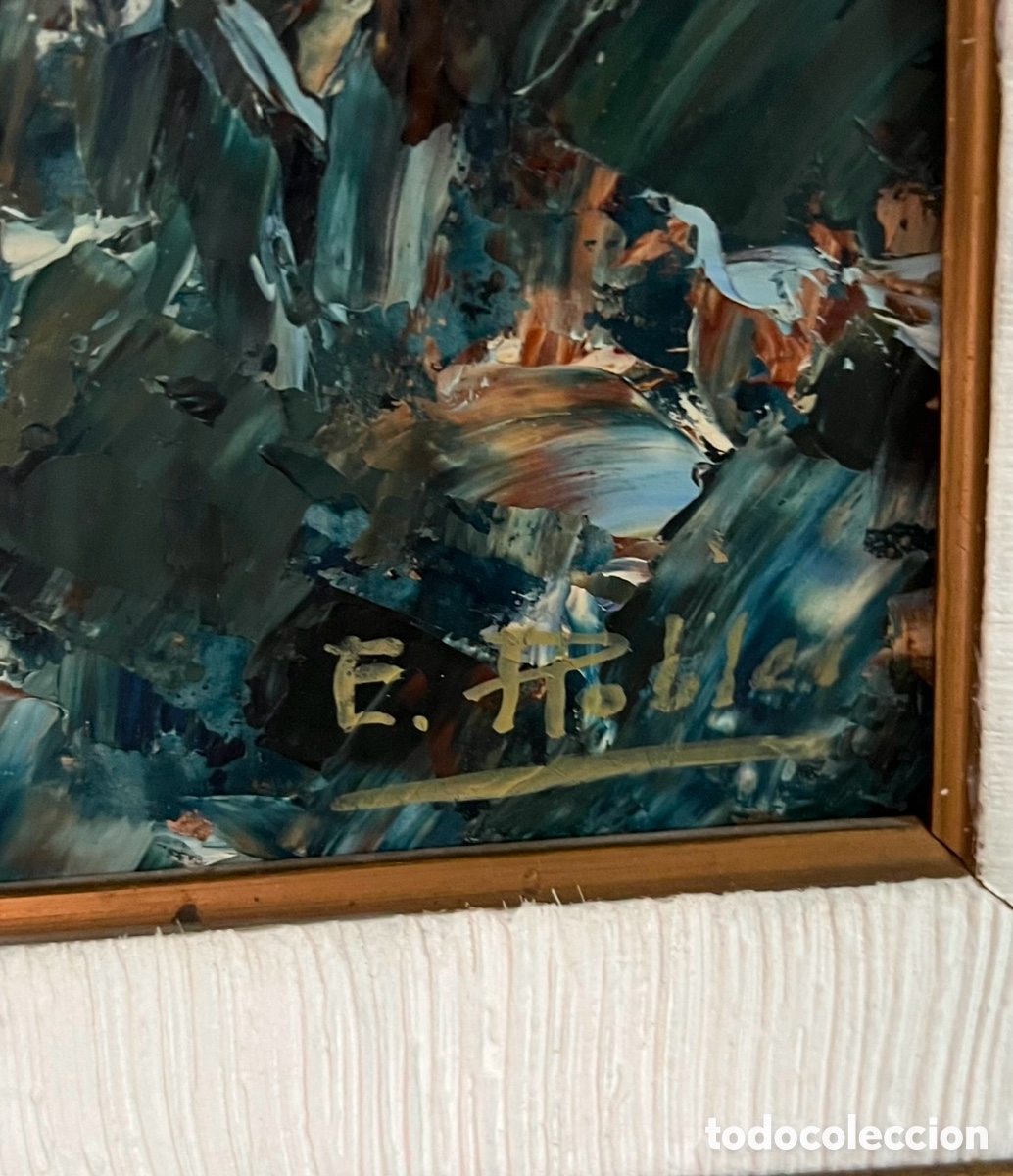 Arte: E. ROBLER. &ldquo;Caserio con &aacute;rbol&rdquo;. Oleo sobre lienzo. - Foto 2