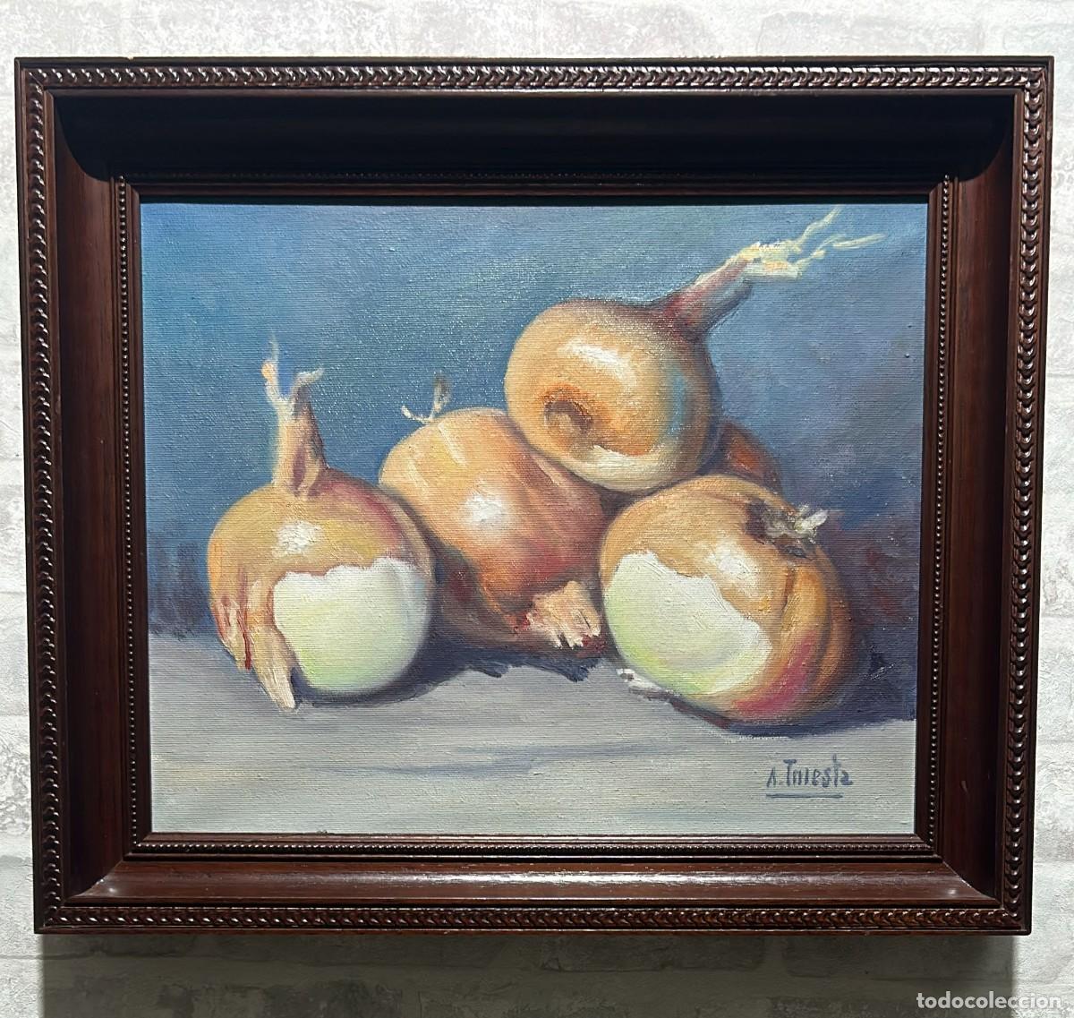 Arte: BODEGON BONITO DE CEBOLLAS DE ANTONIO INIESTA DE MANZANARES DE 50 X 43 CMS. (41 X 33 EL OLEO)