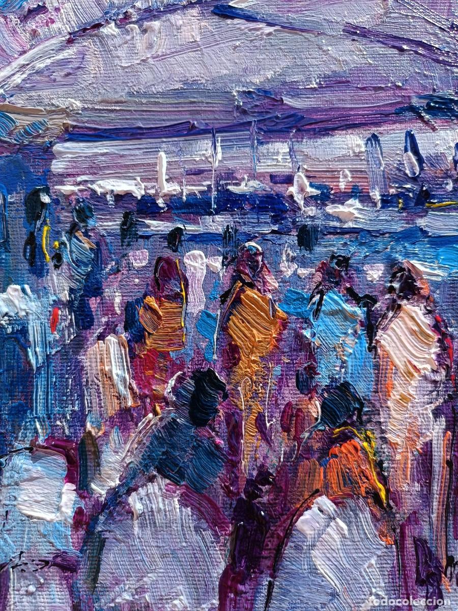 Arte: Cuadro al oleo sobre lienzo ,,Cafe en el puerto,, - Foto 8