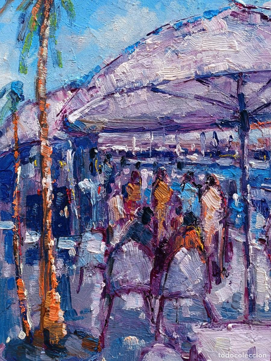 Arte: Cuadro al oleo sobre lienzo ,,Cafe en el puerto,, - Foto 9