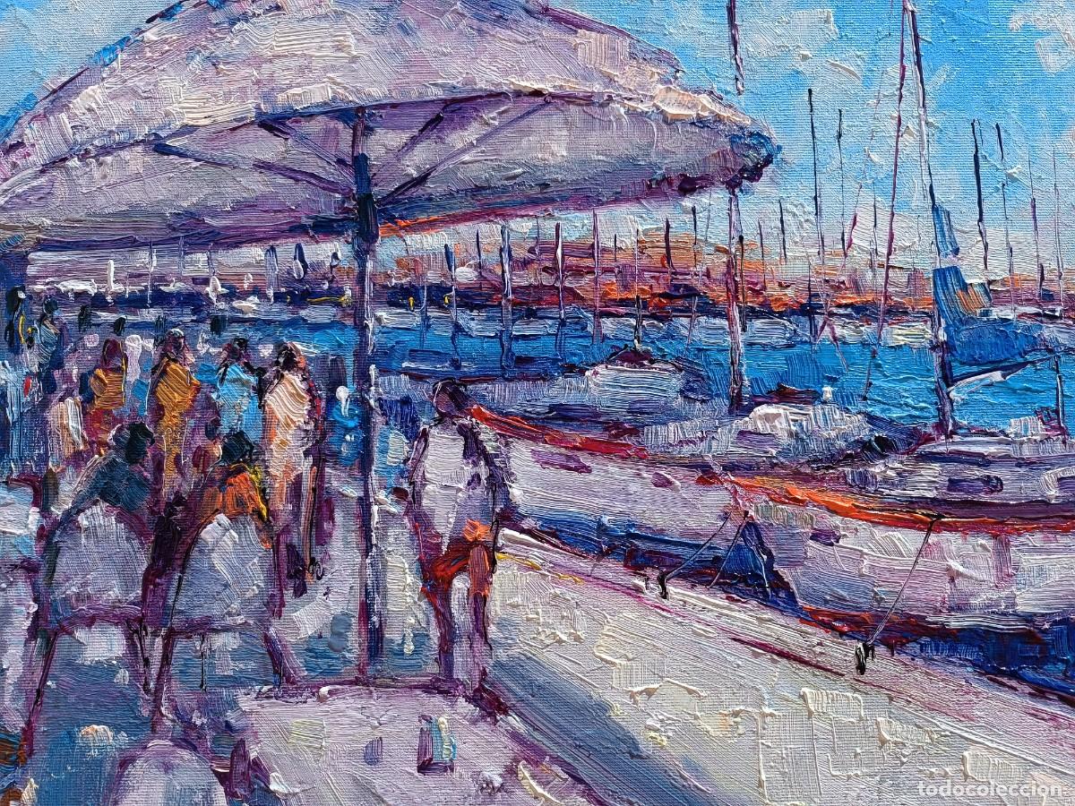 Arte: Cuadro al oleo sobre lienzo ,,Cafe en el puerto,, - Foto 10