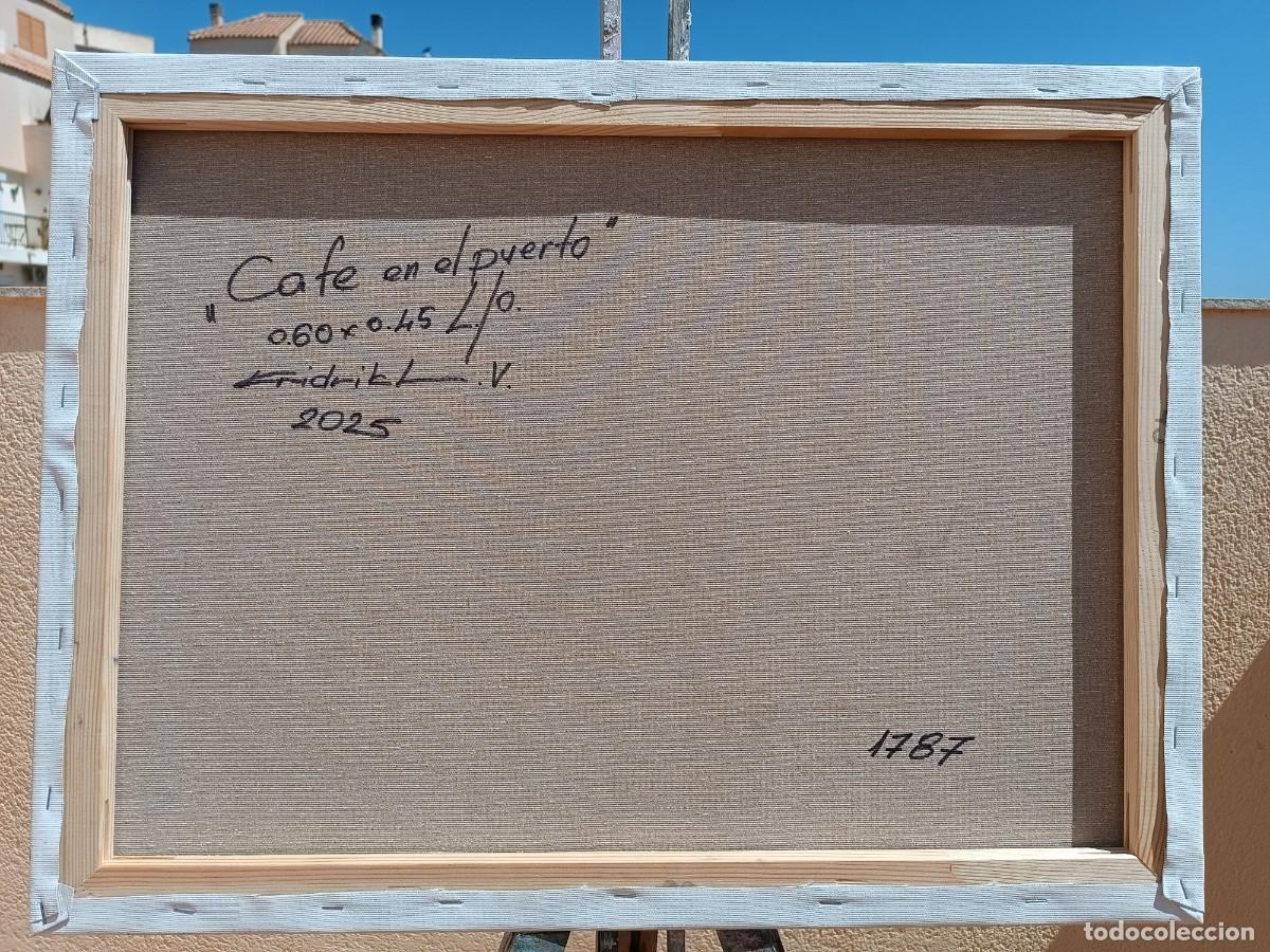 Arte: Cuadro al oleo sobre lienzo ,,Cafe en el puerto,, - Foto 12
