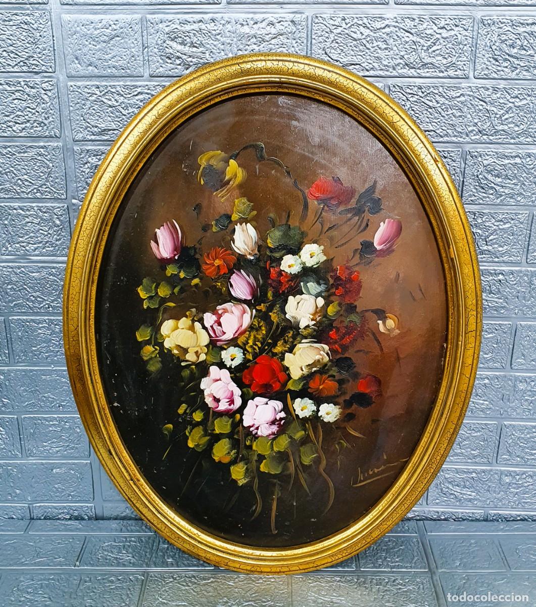 Arte: Antiguo oleo bodeg&oacute;n floral sobre tabla - Foto 1