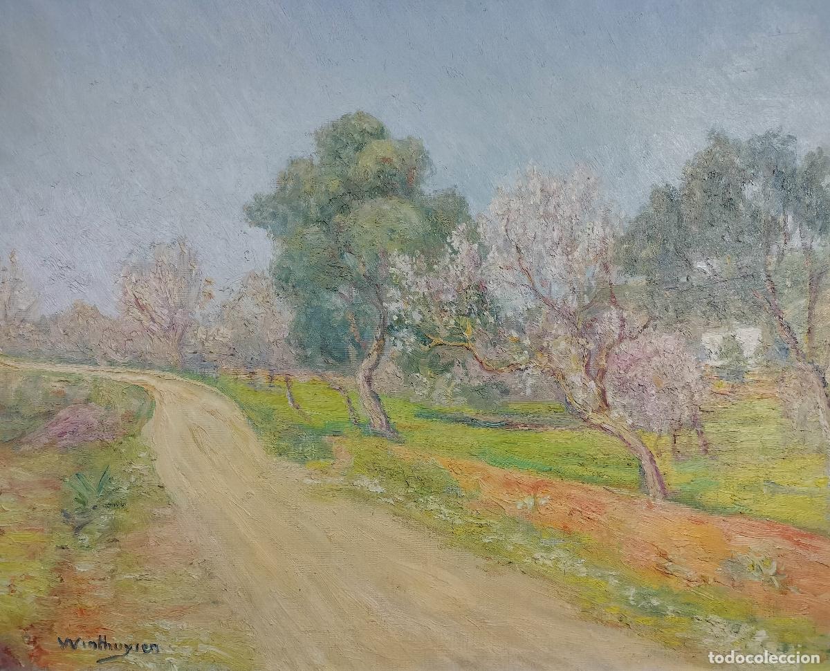 Arte: JAVIER WINTHUYSEN. CAMINO CON ALMENDROS. &Oacute;LEO SOBRE LIENZO. ESPA&Ntilde;A. XX