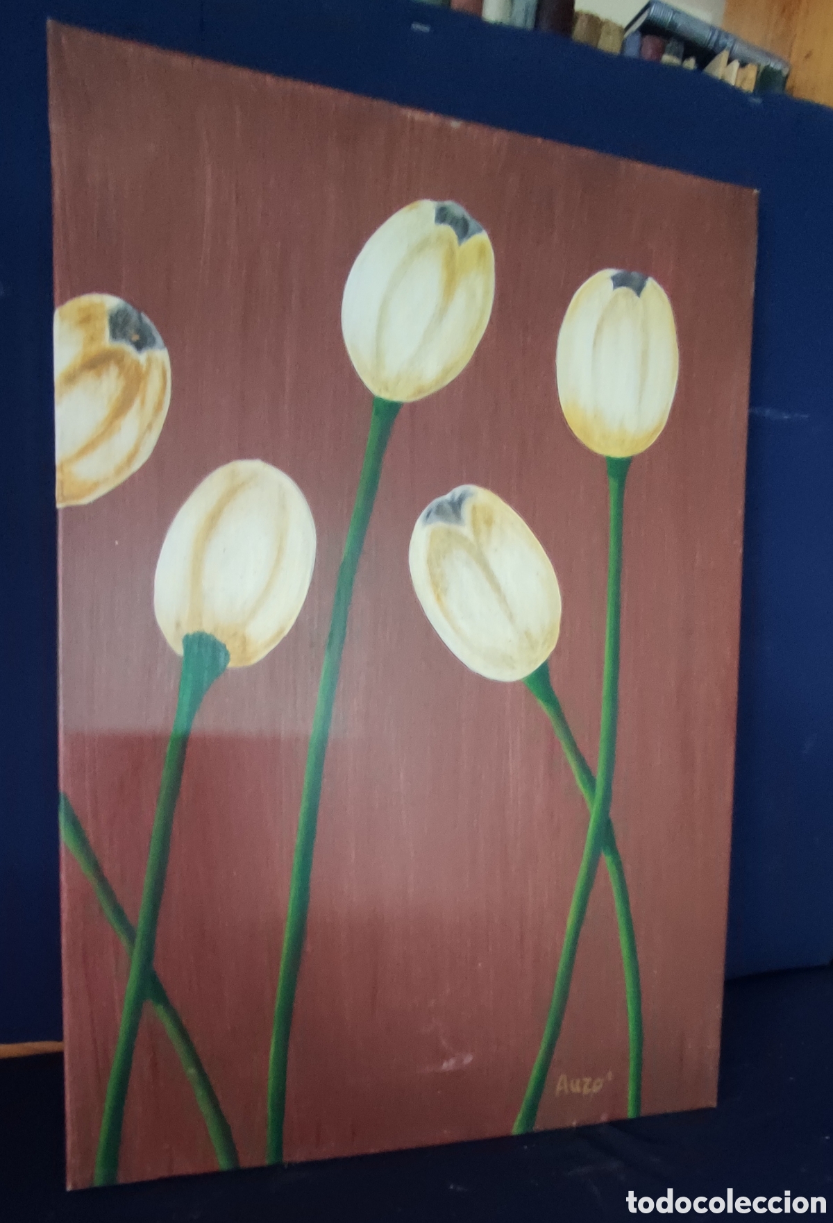 Arte: Cuadro , Antiguo oleo tulipanes - Foto 1