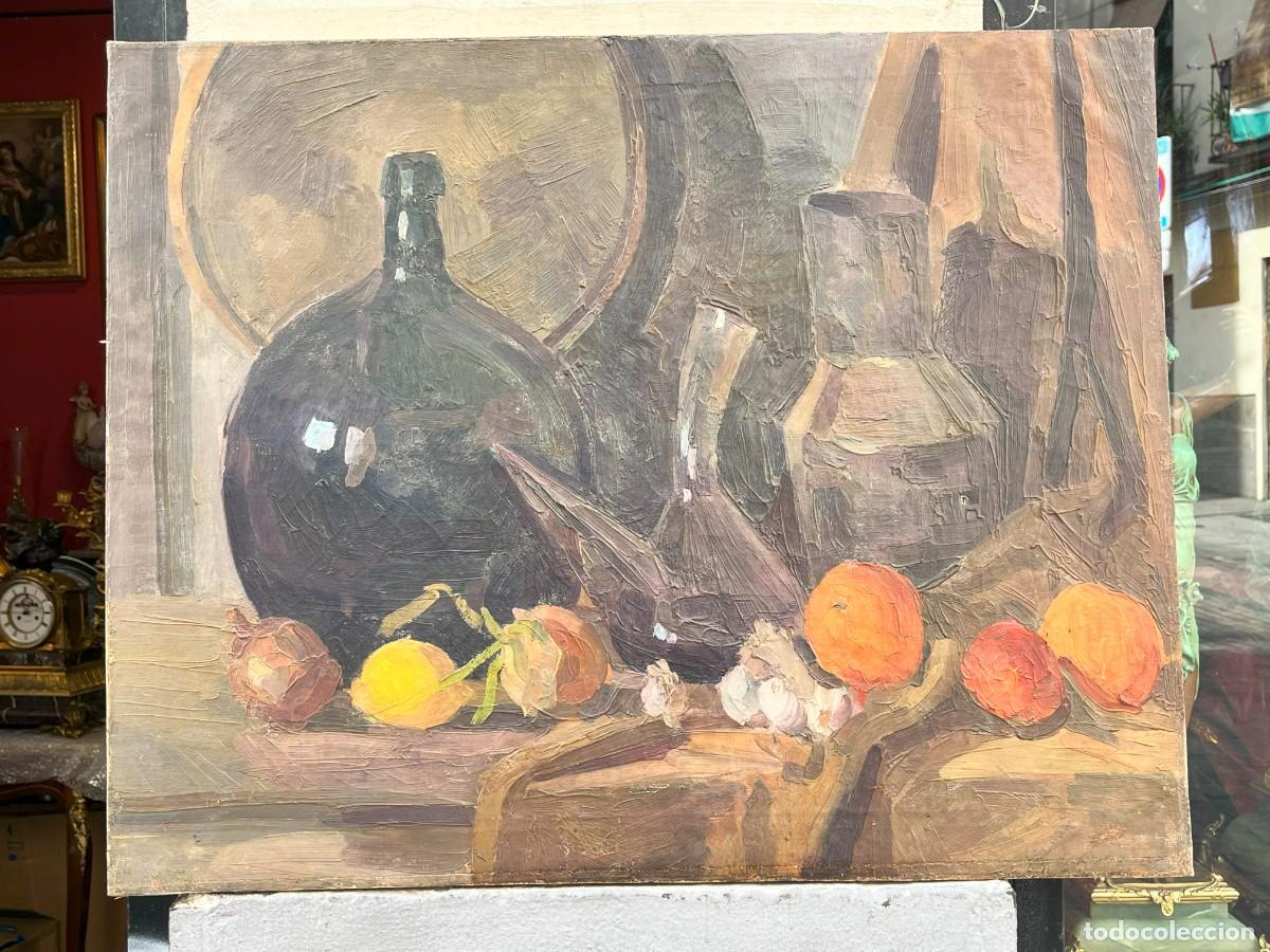 Arte: Bodegon con Botella-Oleo sobre Lienzo - Foto 4