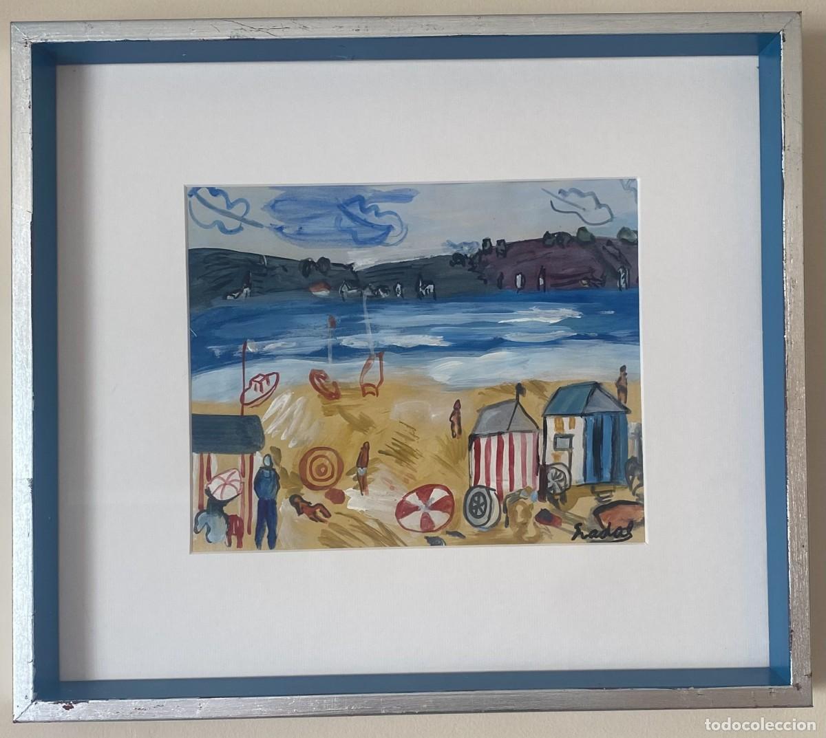 Kunst: EN LA PLAYA DE CARLOS NADAL FARRERAS (T&eacute;cnica mixta sobre papel)
