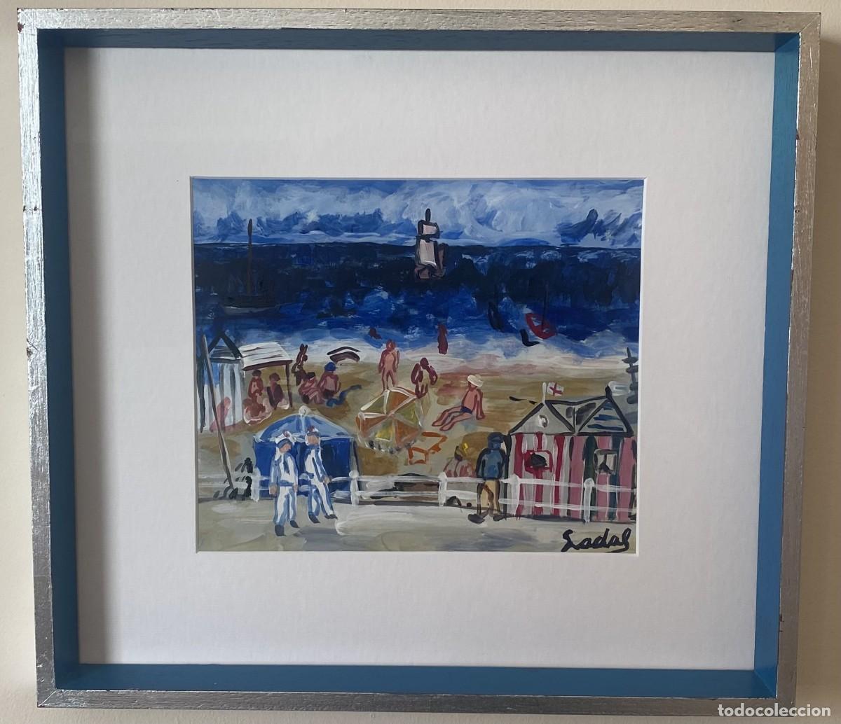 Kunst: ESTUDIO JUNTO AL MAR DE CARLOS NADAL FARRERAS (T&eacute;cnica mixta en papel) con certif. de autenticidad