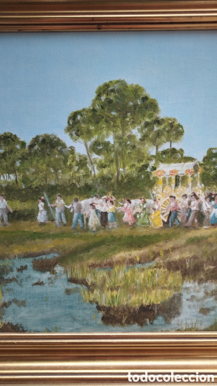 Arte: BELLO CUADRO AL OLEO DE LA ROMERIA DEL ROCIO SEVILLA PINTURA ANDALUC&Iacute;A