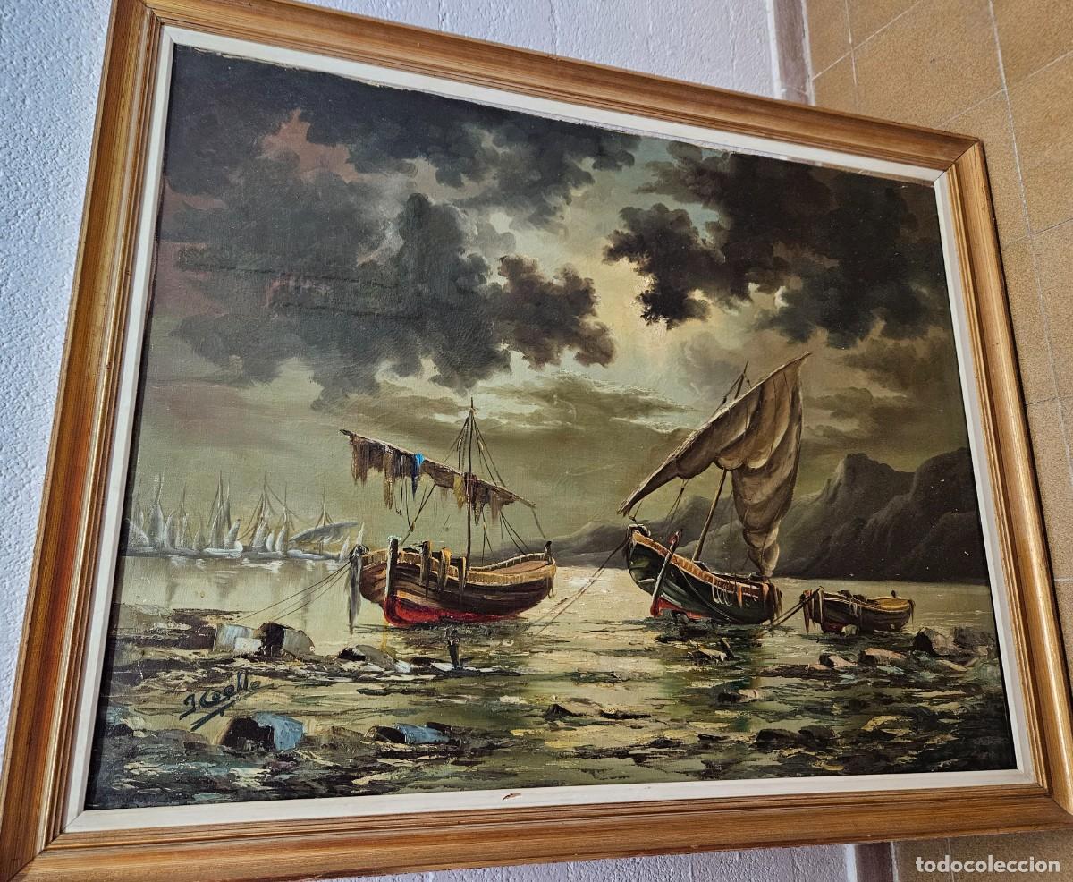Arte: Cuadro marina barcos en la costa - Foto 1